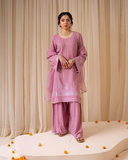 Stylish Pink Georgette Sequence Work Palazzo Suit