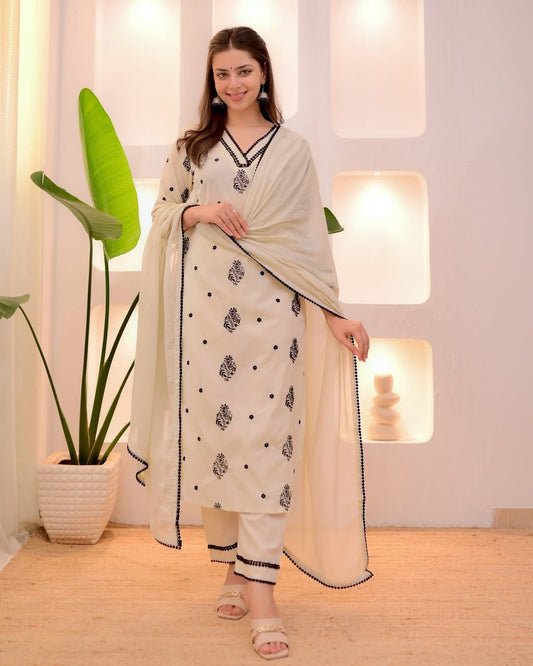 Roman Silk White Color Straight Salwar Suit