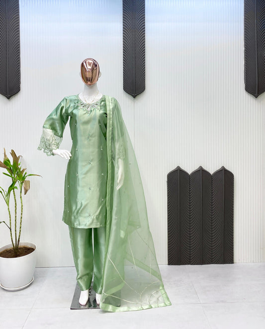 Fantastic Organza Green Color Salwar Suit