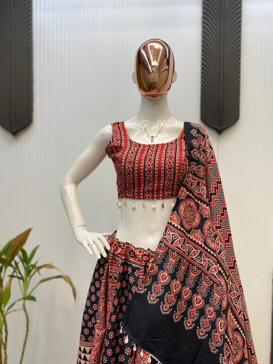 Navratri Wear Red Printed Kodi Lace Lehenga Choli