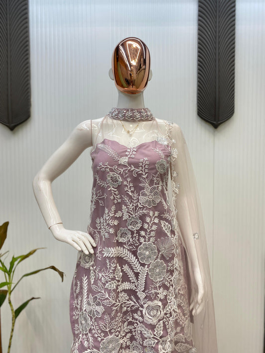 Adorable Embroidery Work Pink Color Palazzo Suit