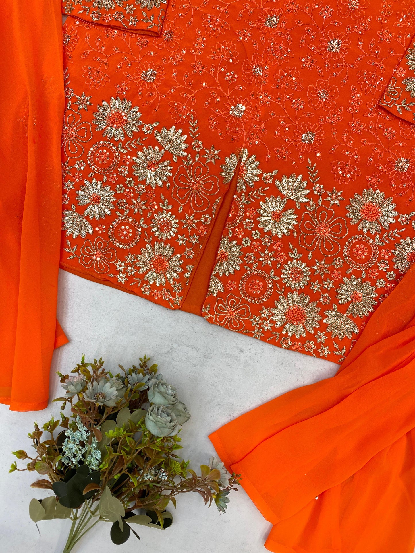 Stunning Georgette Orange Color Sharara Suit