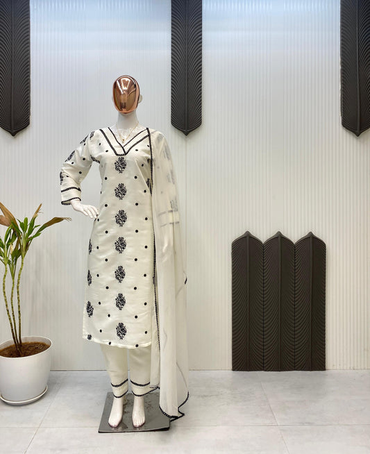 Roman Silk White Color Straight Salwar Suit