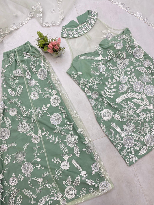 Adorable Embroidery Work Rama Color Palazzo Suit