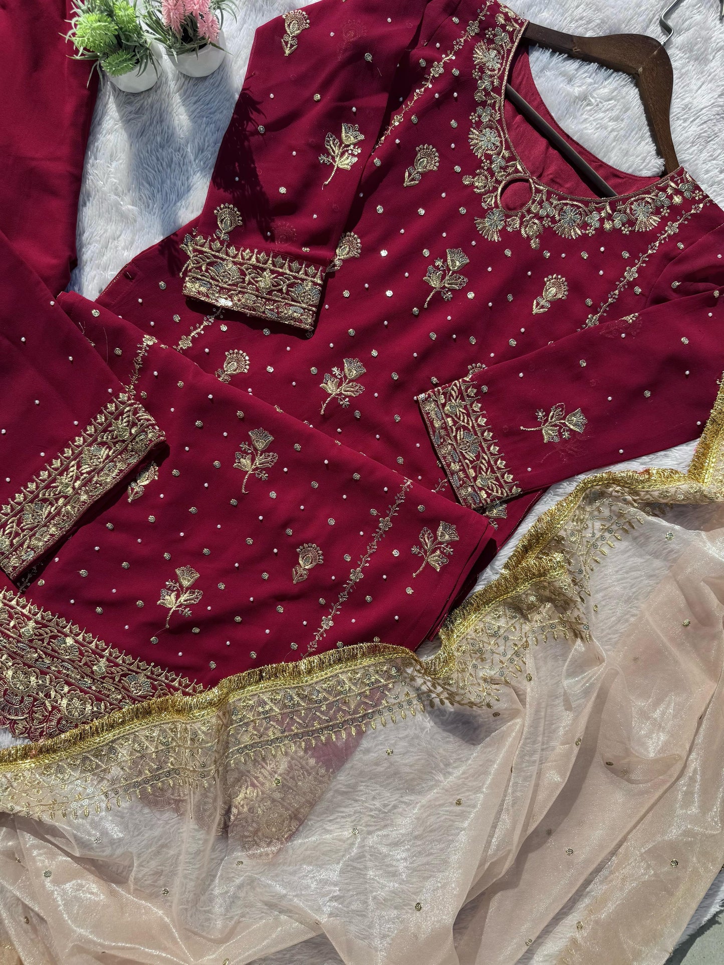 Outstanding Georgette Maroon Color Salwar Suit