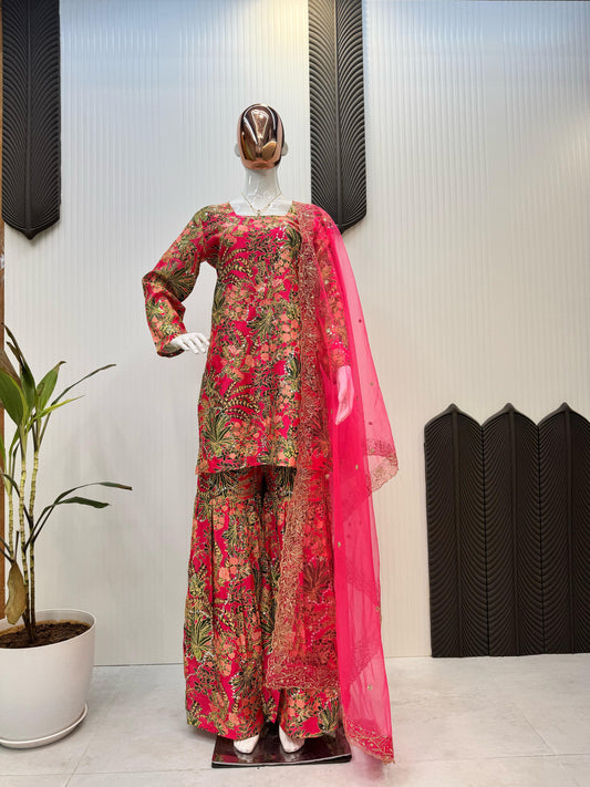 Precious Embroidery Work Multicolor Sharara Suit