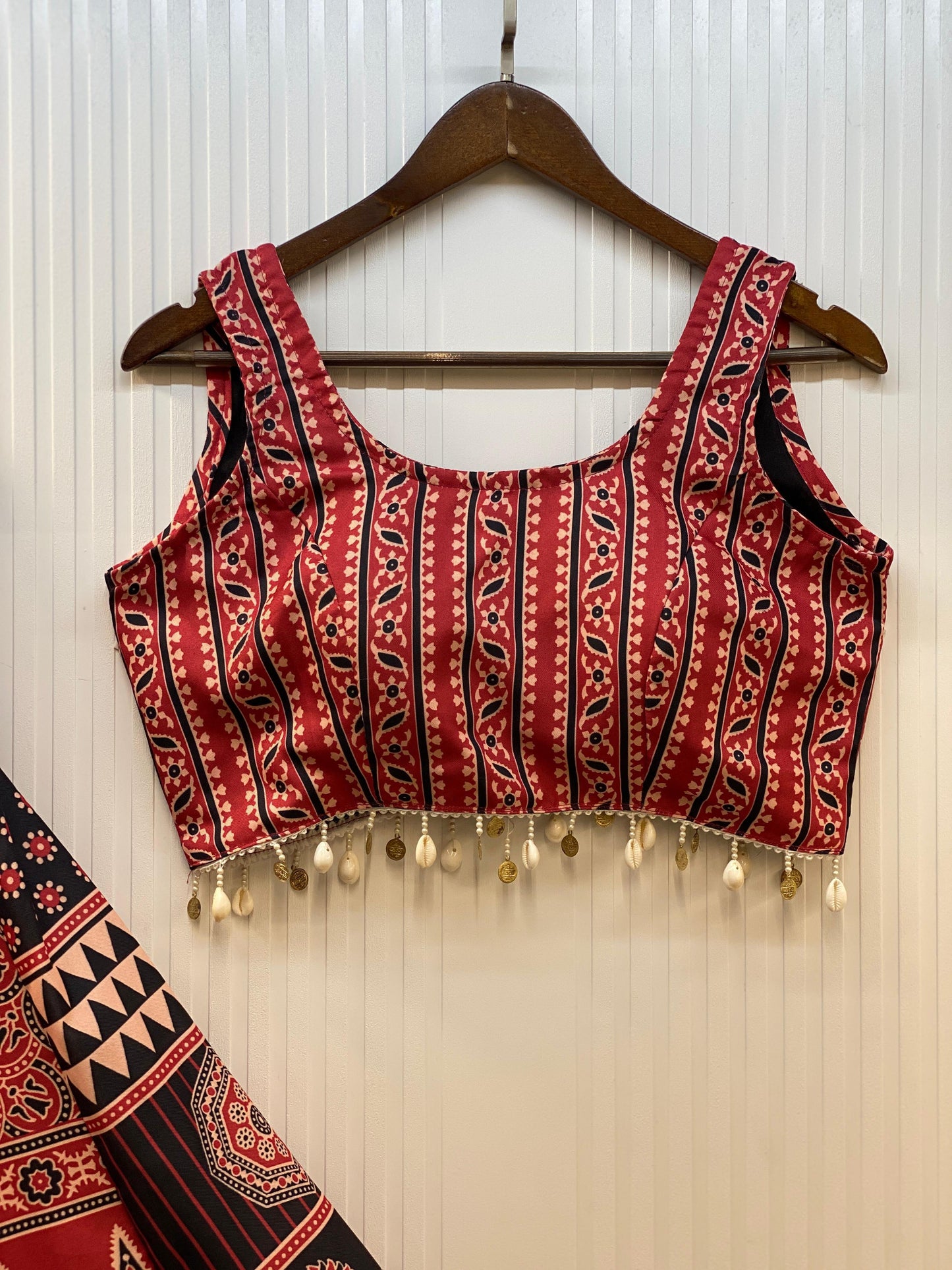 Navratri Wear Red Printed Kodi Lace Lehenga Choli