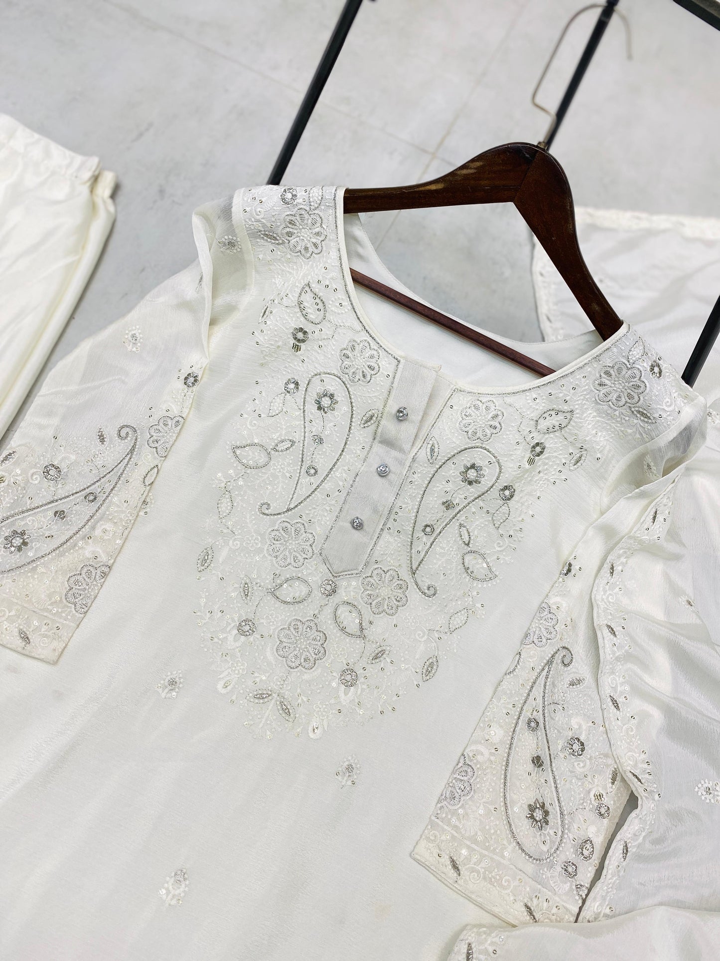 Embroidery Work White Color Lovely Sharara Suit