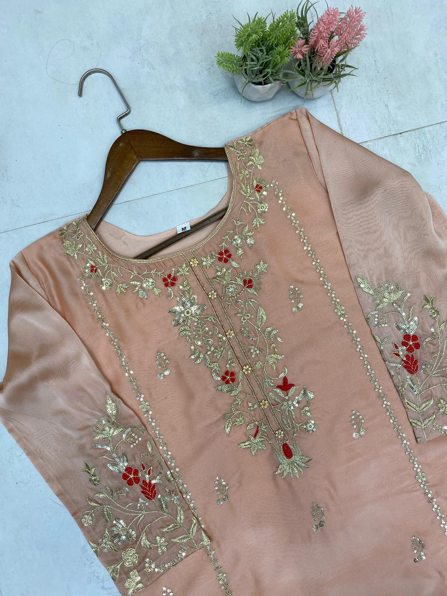 Lovely Peach Chinon Sequence Work Lehenga Choli With Top