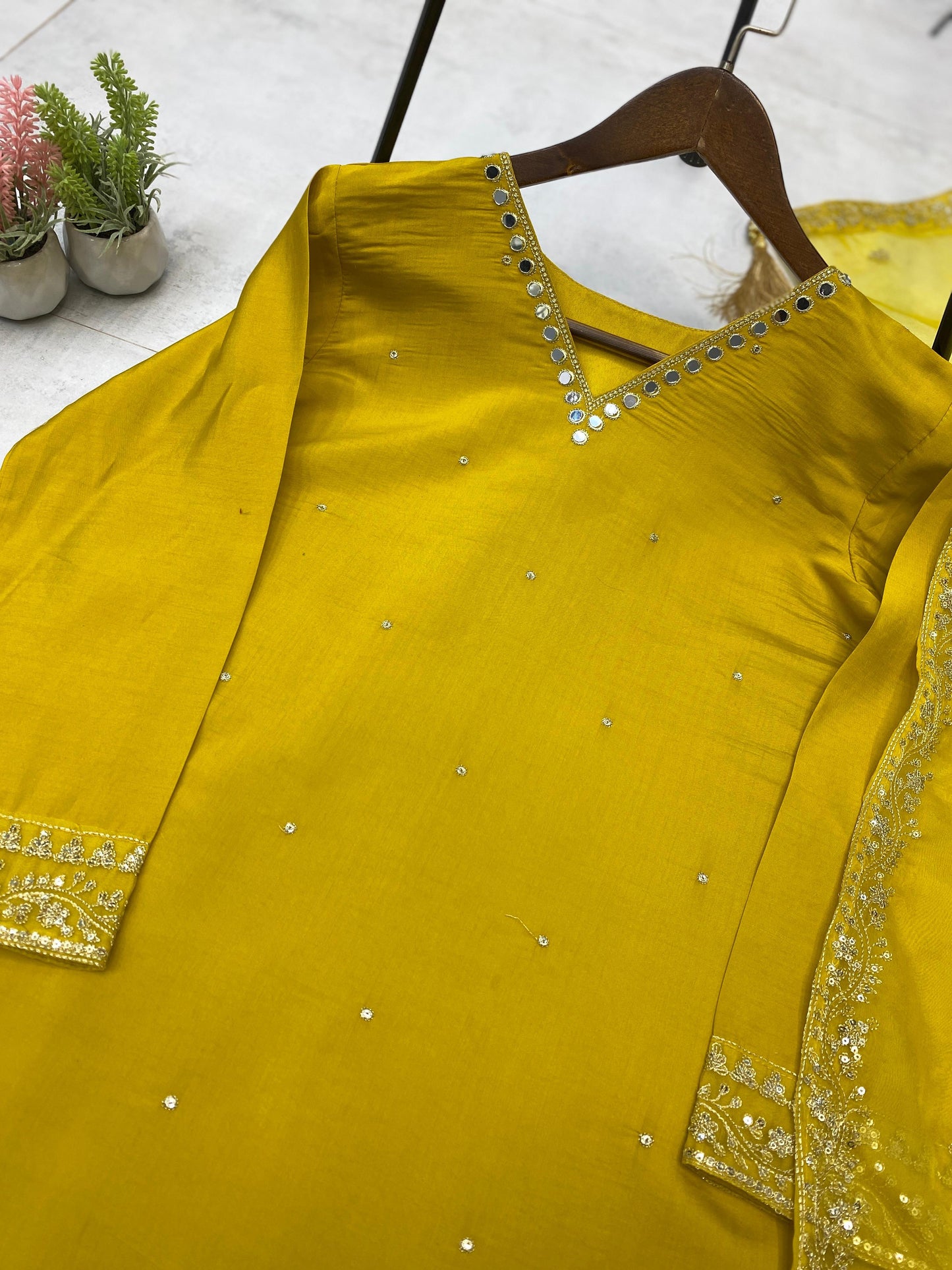 Unique Roman Silk Yellow Color Salwar Suit