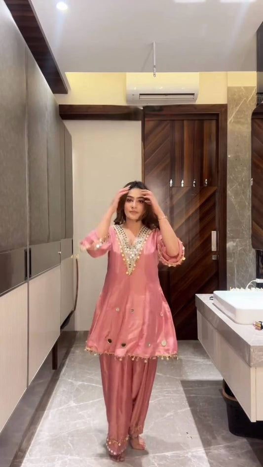 Pretty Pink Color with Sequence Embroidery Sharara Set