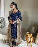 Outstanding Georgette Navy Blue Color Salwar Suit