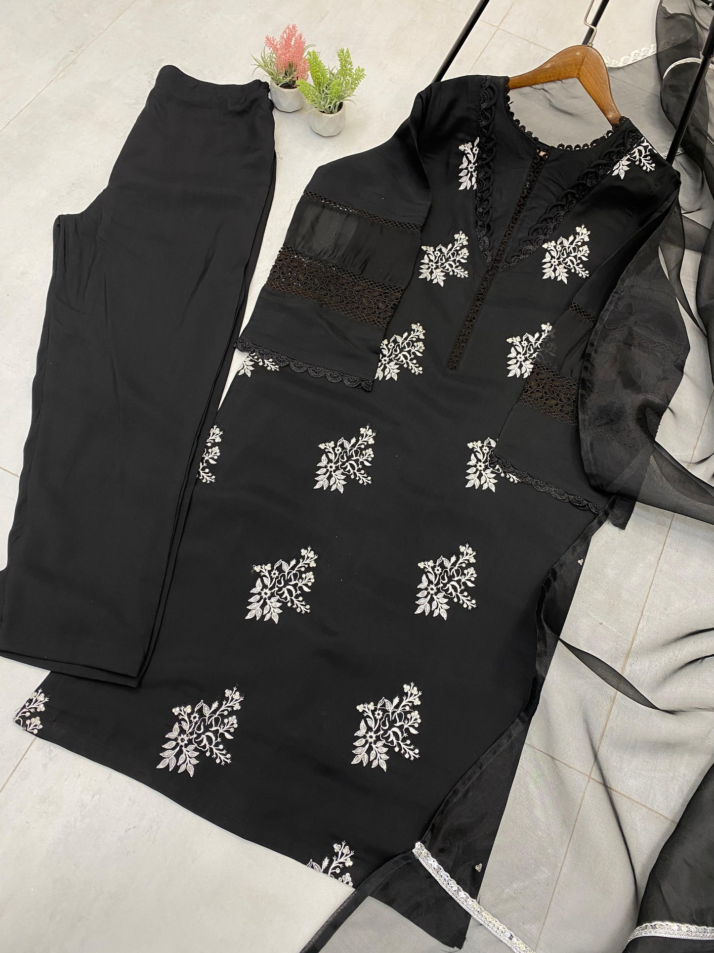 Trendy Peach Color Embroidery Work Straight Salwar Suit