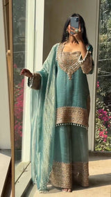 Cording Sequence Embroidered Crunchy Plazzo Set