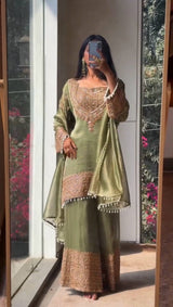 Cording Sequence Embroidered Crunchy Plazzo Set