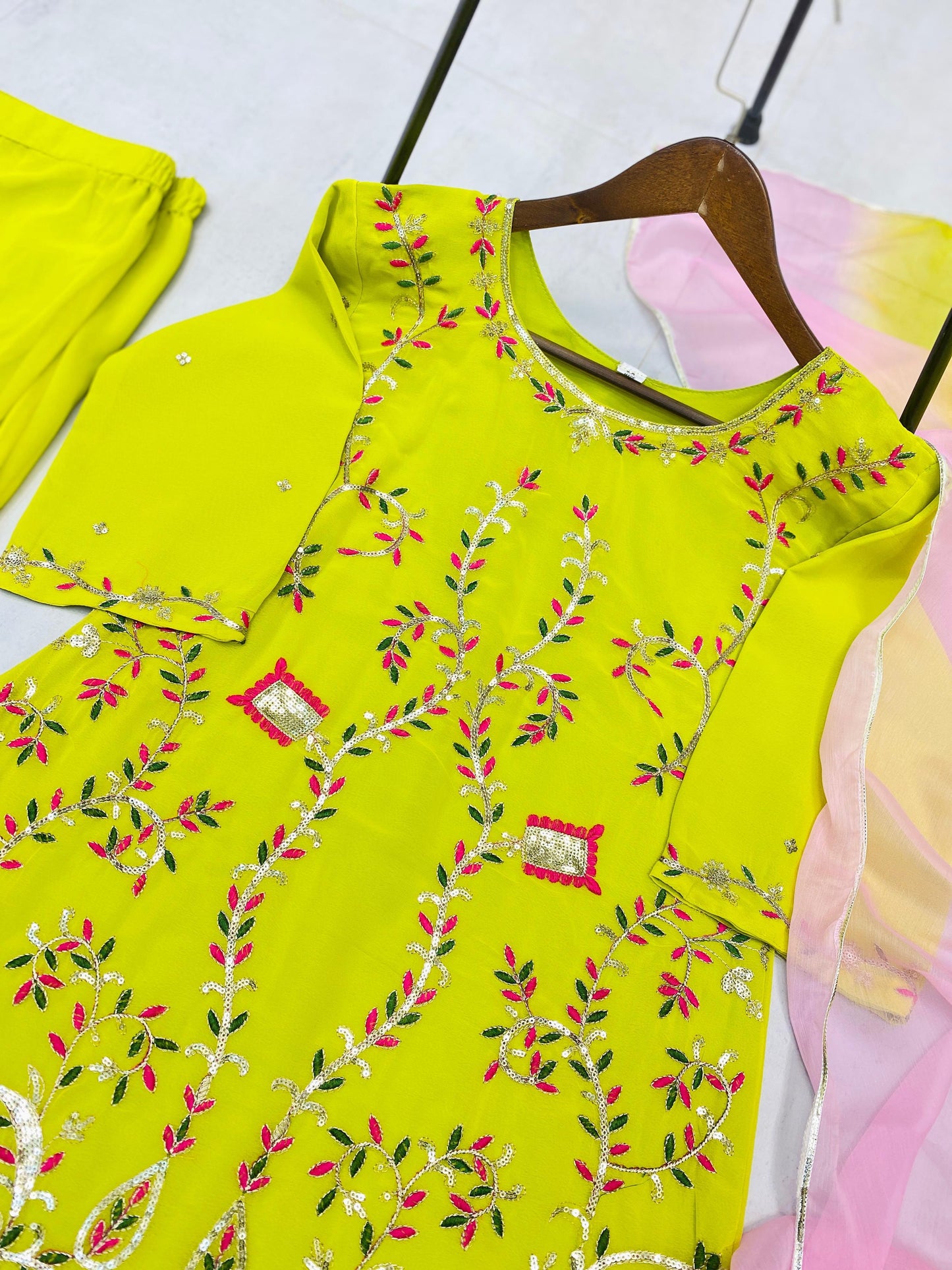 Ravishing Lemon Color Sequence Work Georgette Sharara Suit