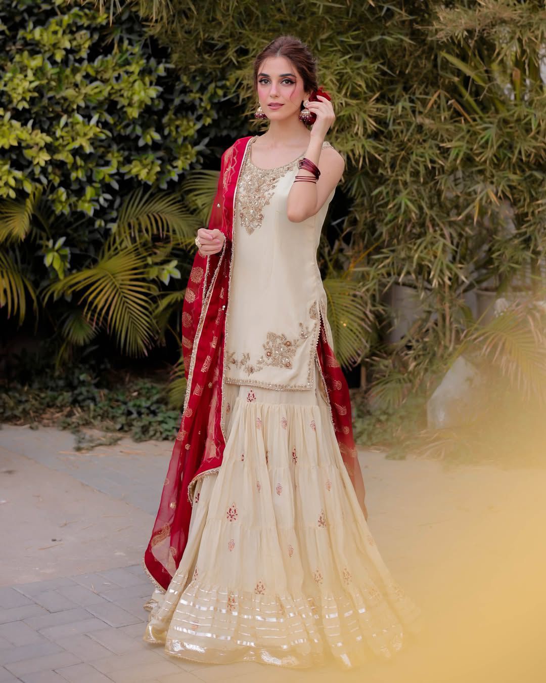Embroidered Cream Color Elegant Sharara Suit