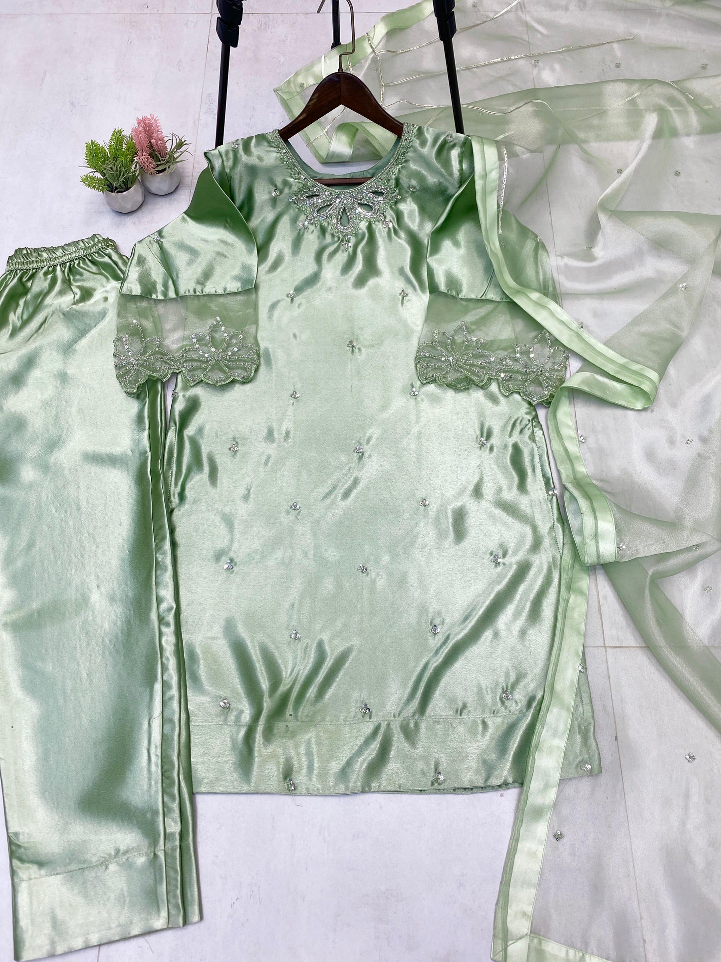 Fantastic Organza Green Color Salwar Suit