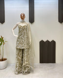 Adorable Embroidery Work Mehndi Color Palazzo Suit