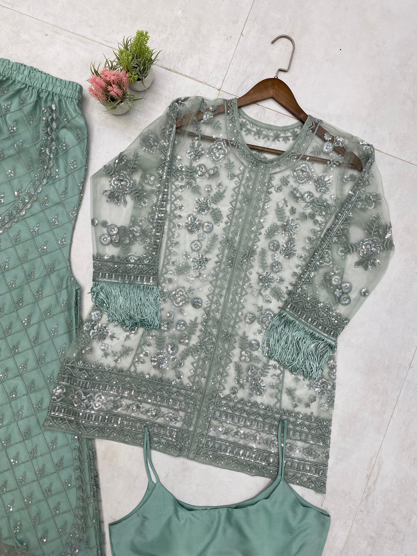 Embroidery Work Rama Color Top With Palazzo