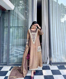 Demanding Embroidery Sequence Work Brown Color Gown