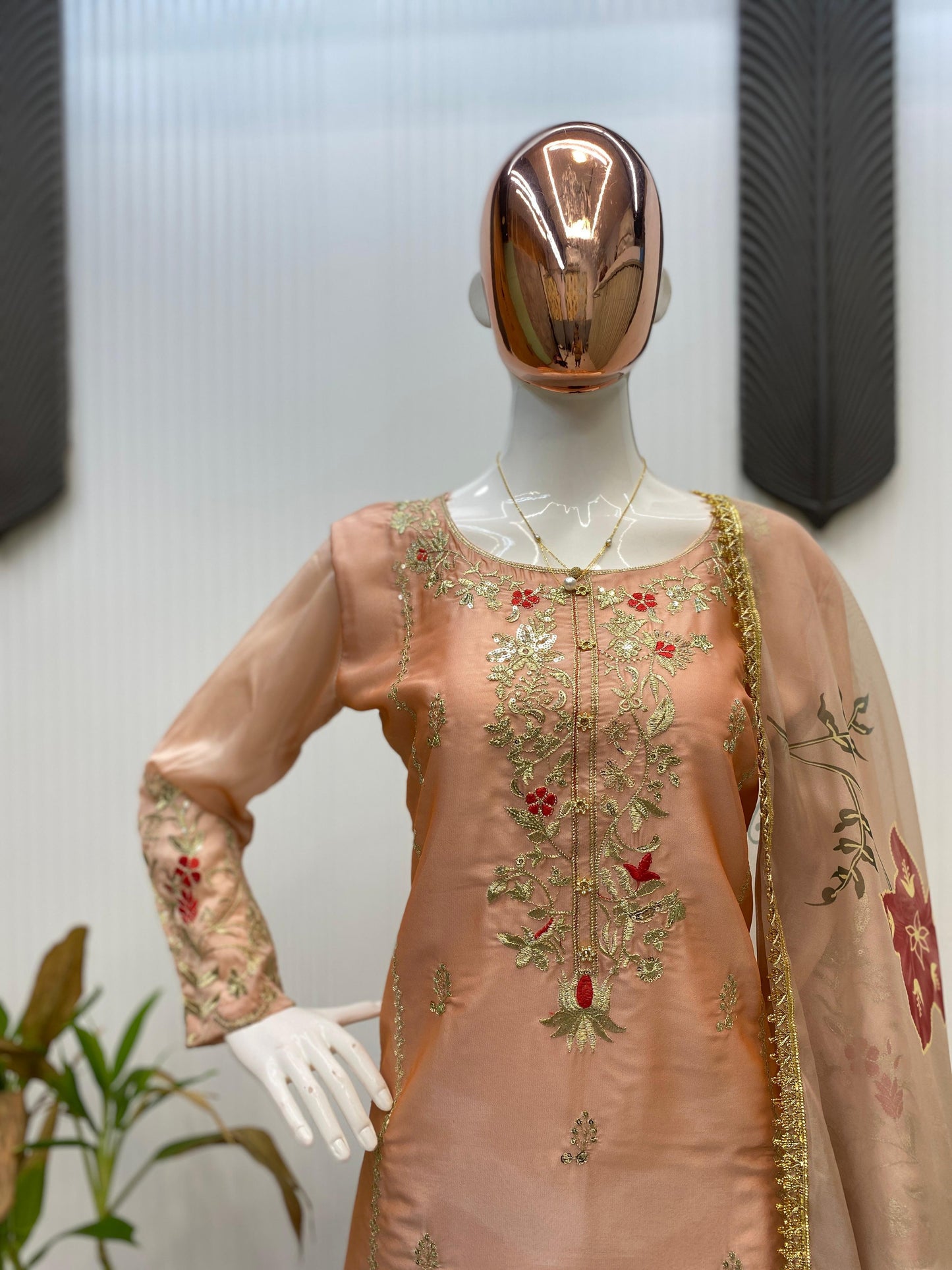 Lovely Peach Chinon Sequence Work Lehenga Choli With Top