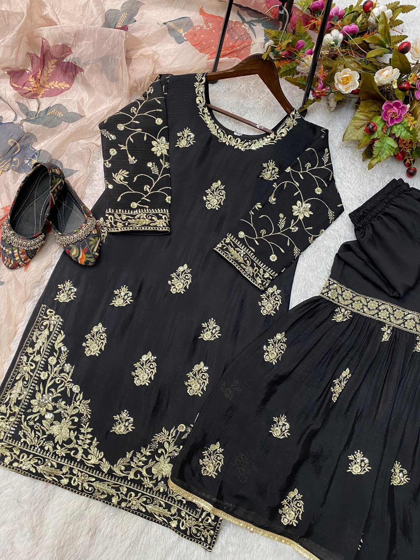 Attractive Heavy Work Black Color Sharara Suit