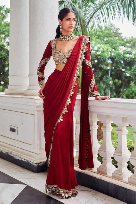 Elegant Pre-Stitched Real Mirror Work Saree
