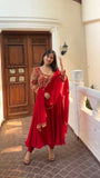 Glorious Red Georgette Sequence Work Gown