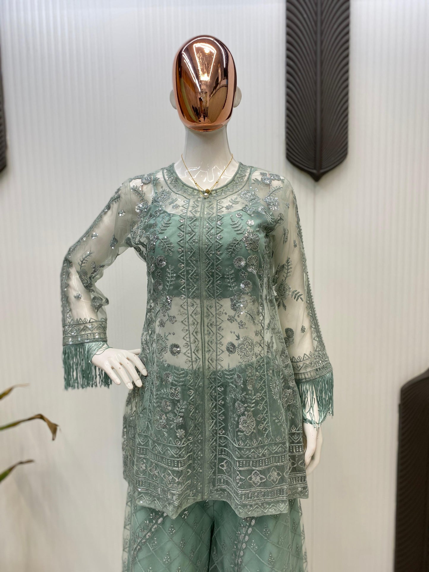 Embroidery Work Rama Color Top With Palazzo