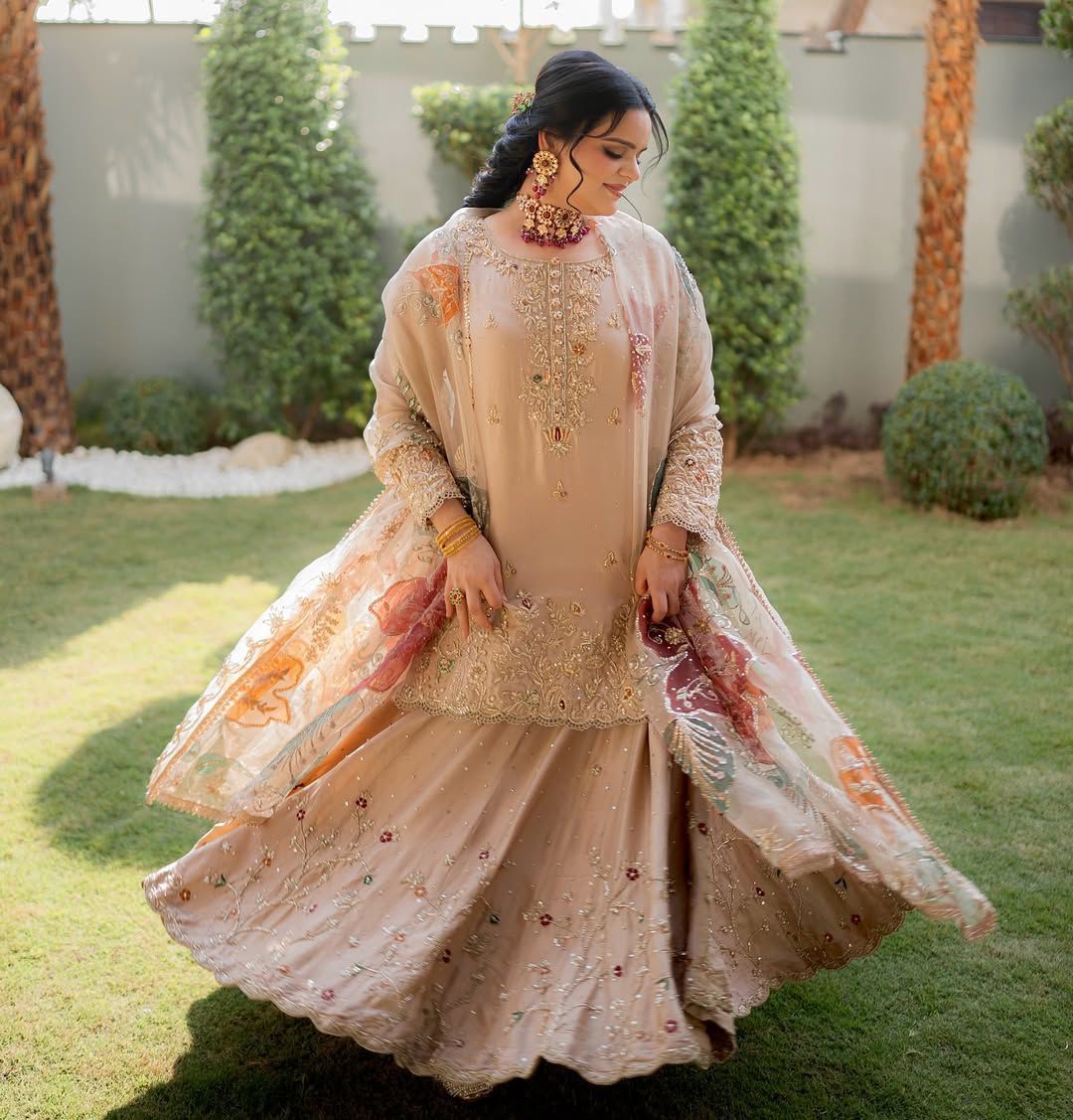 Lovely Peach Chinon Sequence Work Lehenga Choli With Top