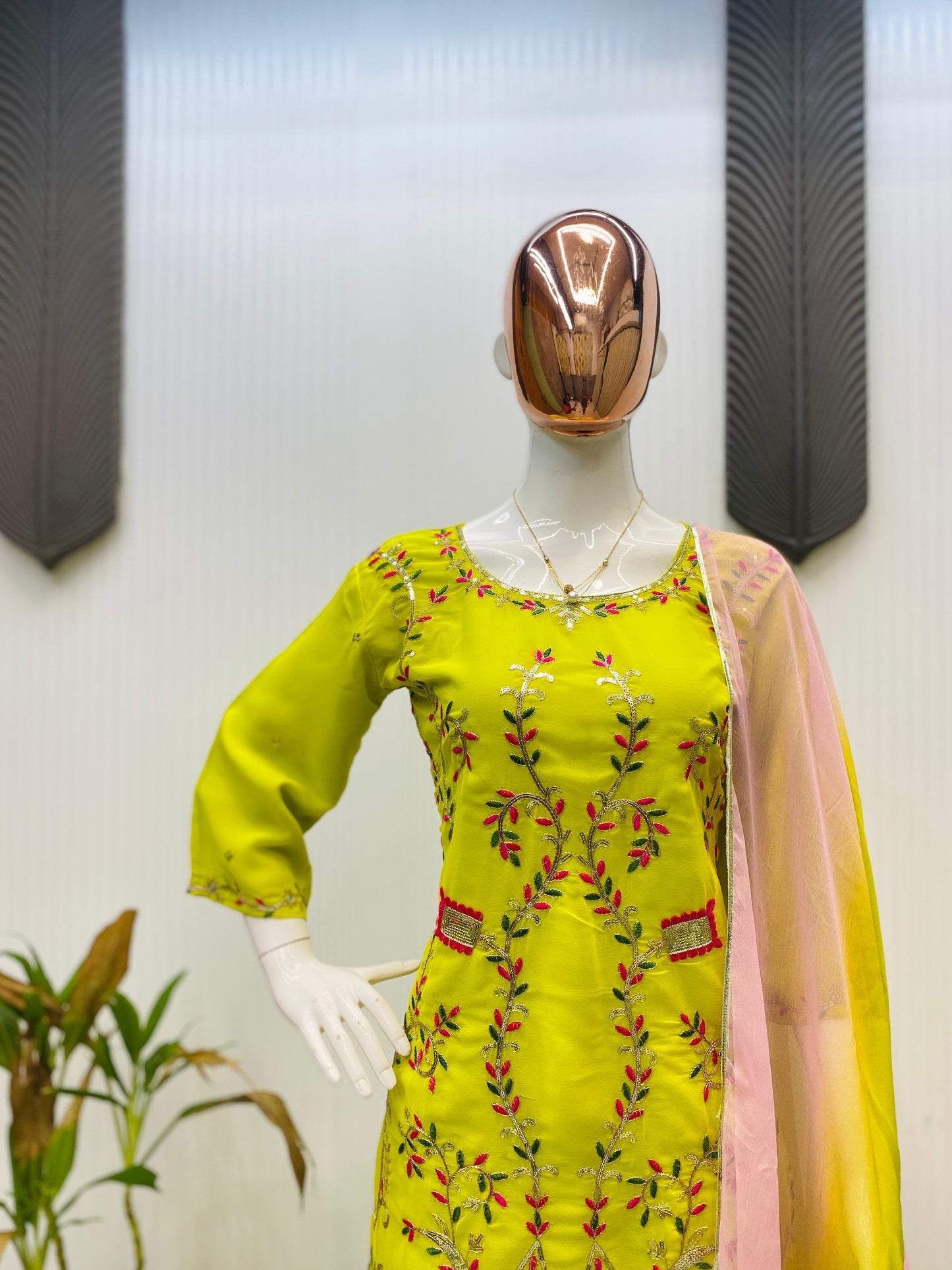 Ravishing Lemon Color Sequence Work Georgette Sharara Suit