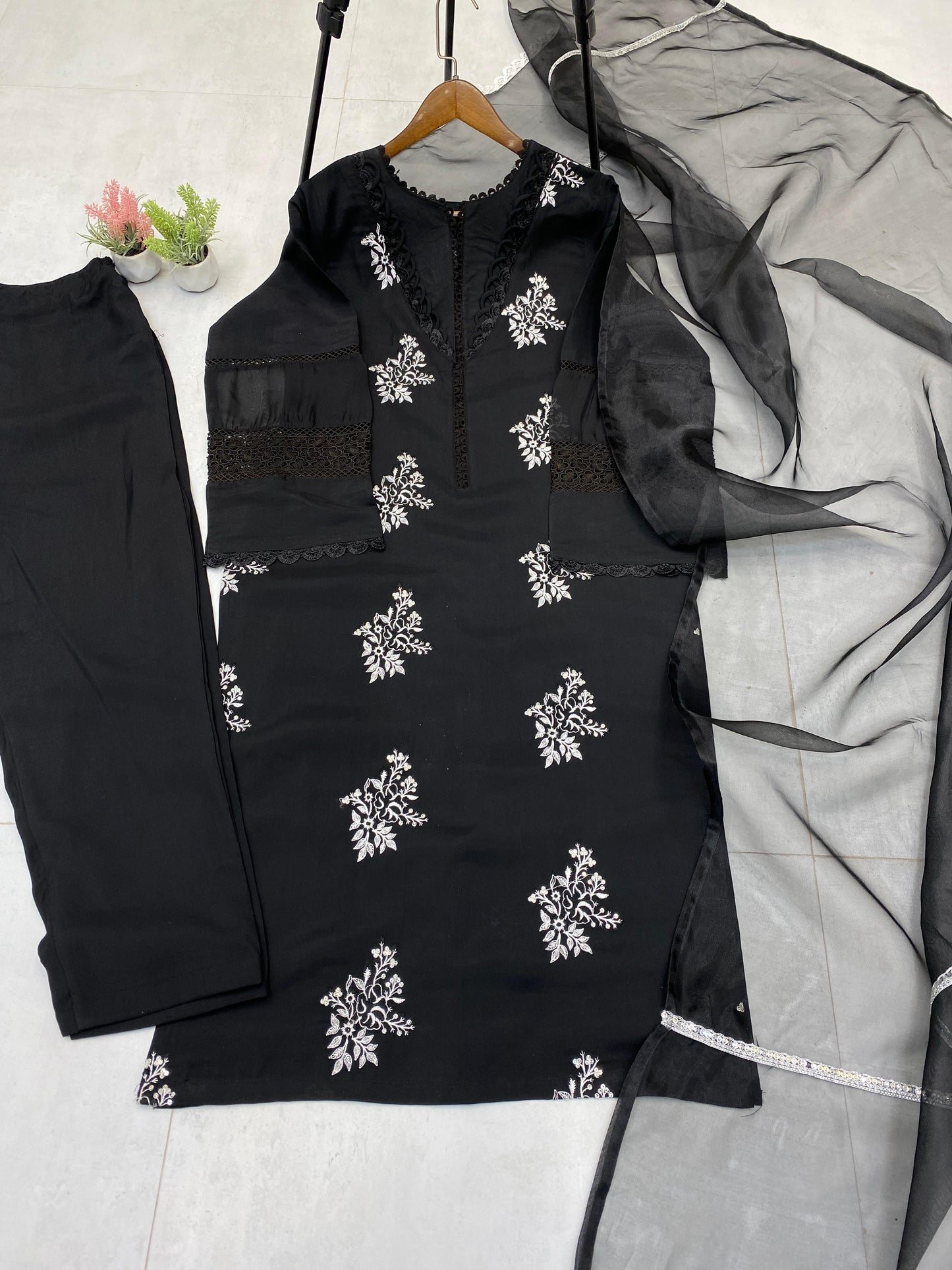 Trendy Peach Color Embroidery Work Straight Salwar Suit