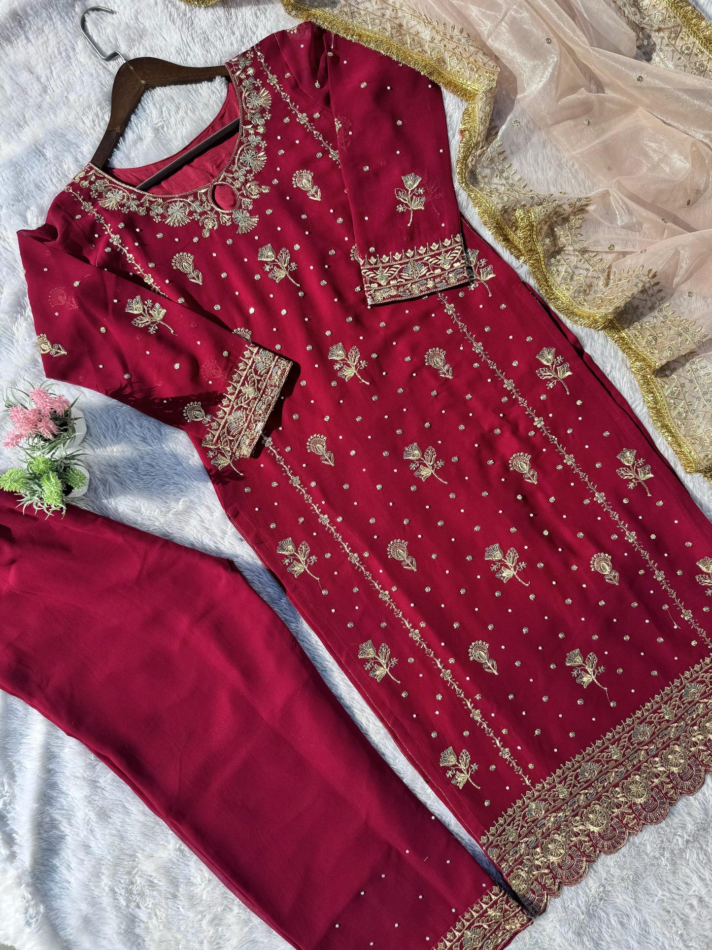 Outstanding Georgette Maroon Color Salwar Suit