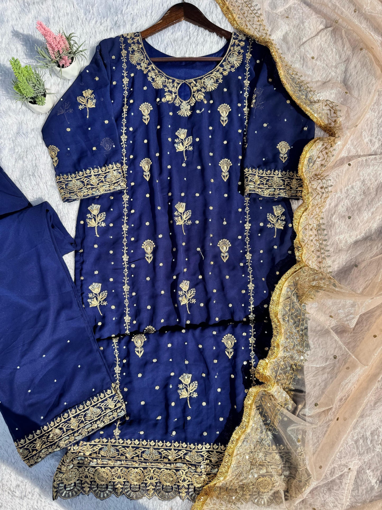 Outstanding Georgette Navy Blue Color Salwar Suit