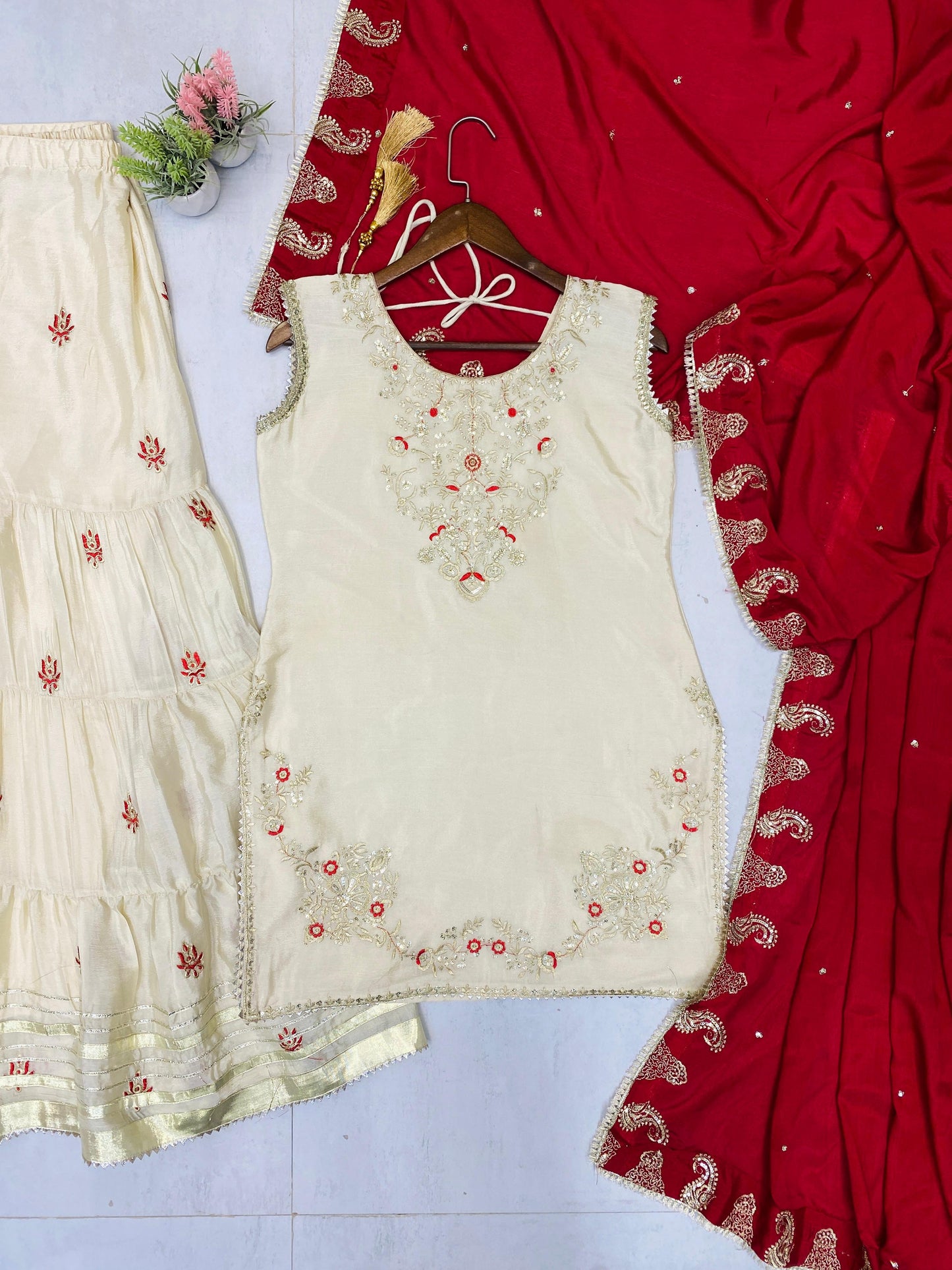 Embroidered Cream Color Elegant Sharara Suit