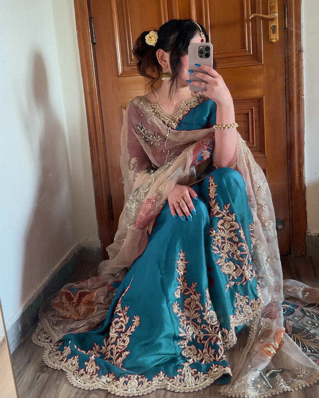 Unique Chinon Embroidery Work Sky Blue Color Sharara Suit