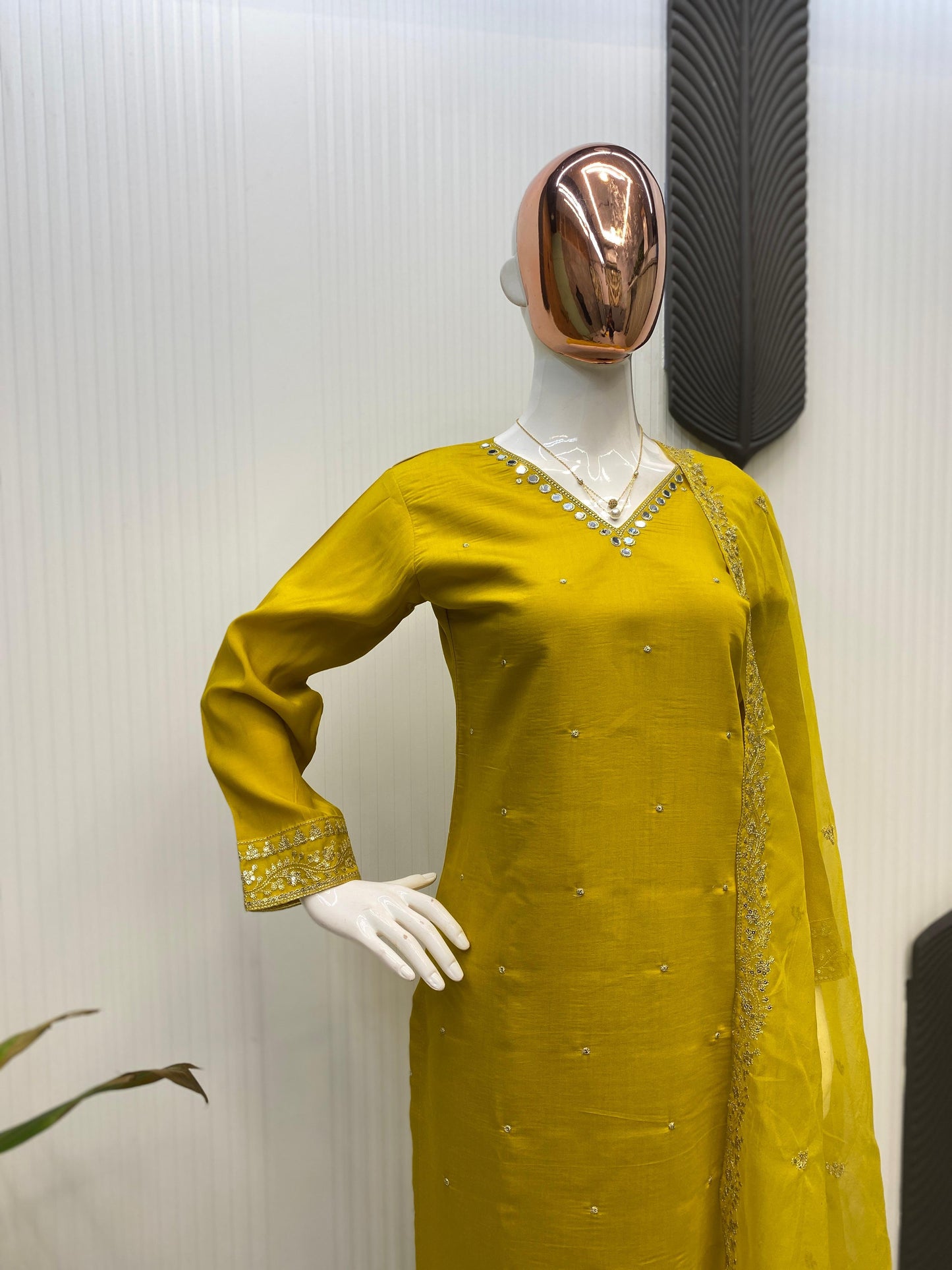 Unique Roman Silk Yellow Color Salwar Suit