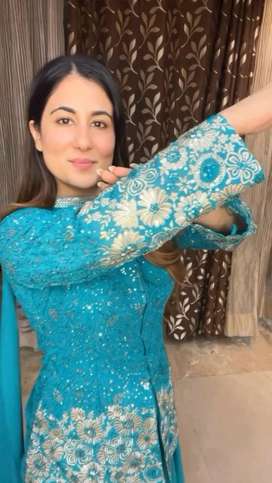 Stunning Georgette Sky Blue Color Sharara Suit