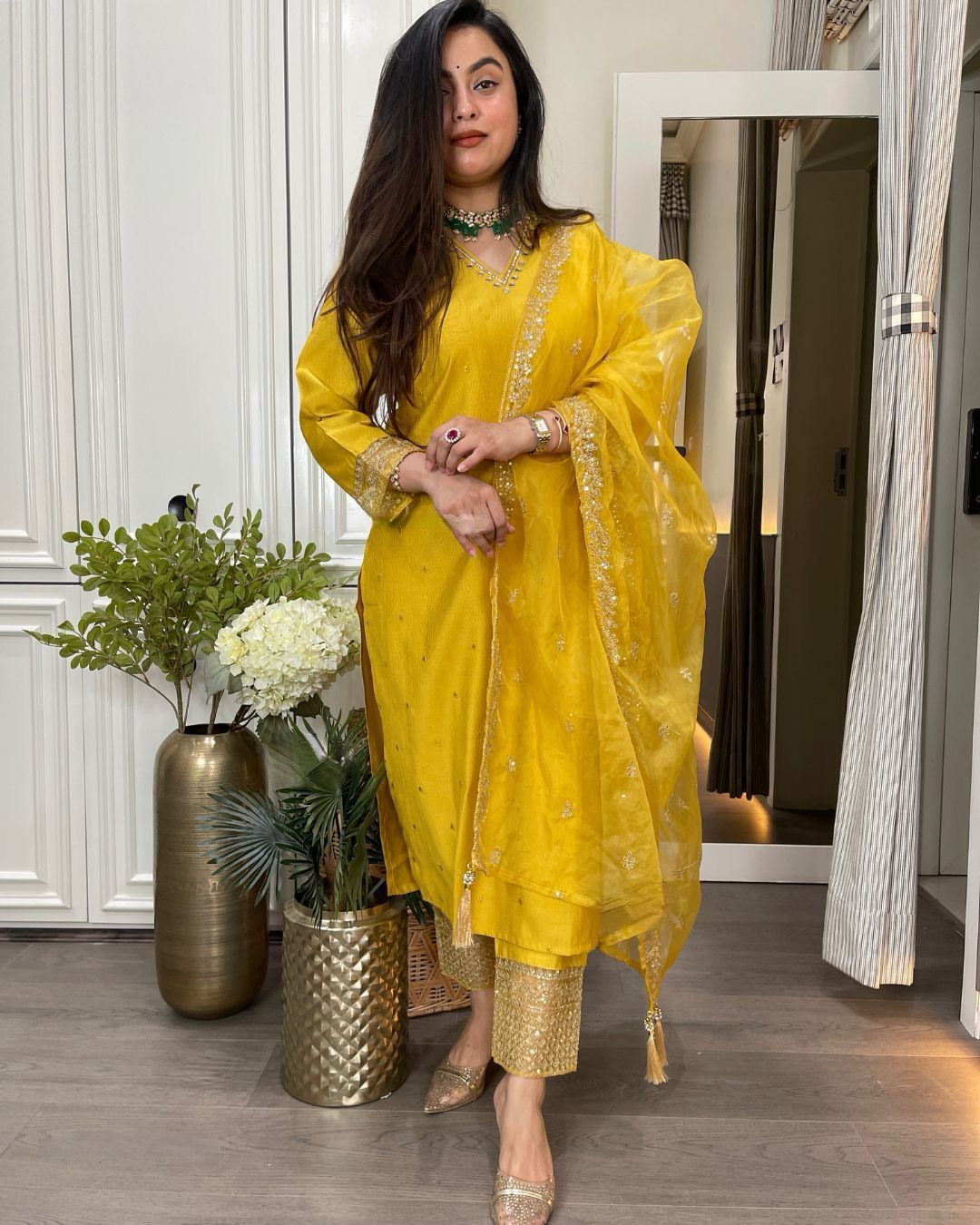 Unique Roman Silk Yellow Color Salwar Suit