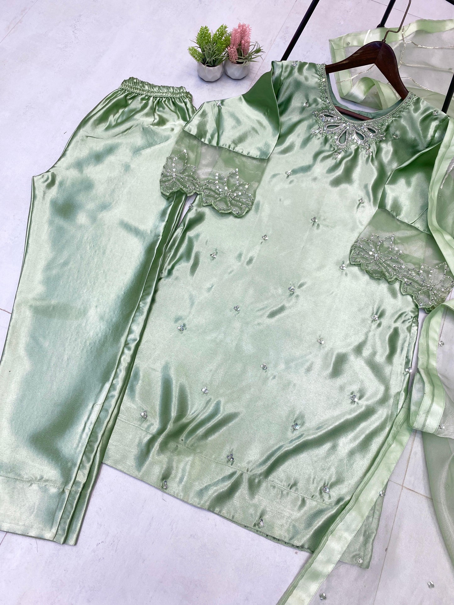 Fantastic Organza Green Color Salwar Suit