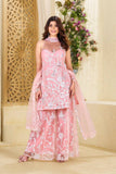 Adorable Embroidery Work Peach Color Palazzo Suit