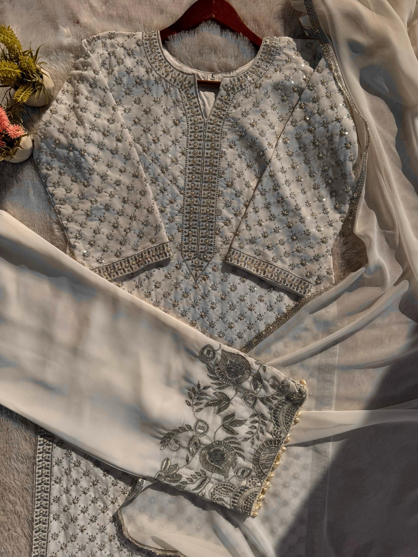 Occasion Wear Georgette Cream Color Salwar Suit