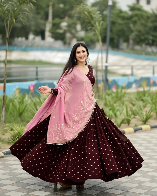 Dandiya Special Maroon Sequence Work Lehenga Choli