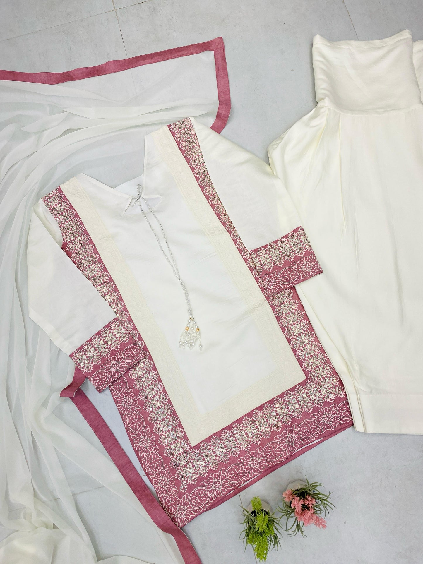 Blissful  Embroidery Work White Color Salwar Suit