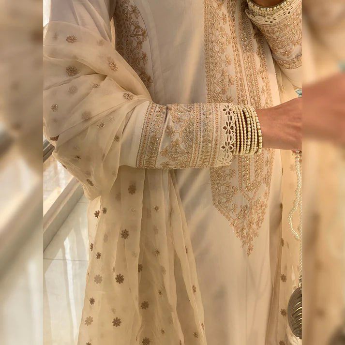 Alluring ROMAN SILK Cream Color Salwar Suit