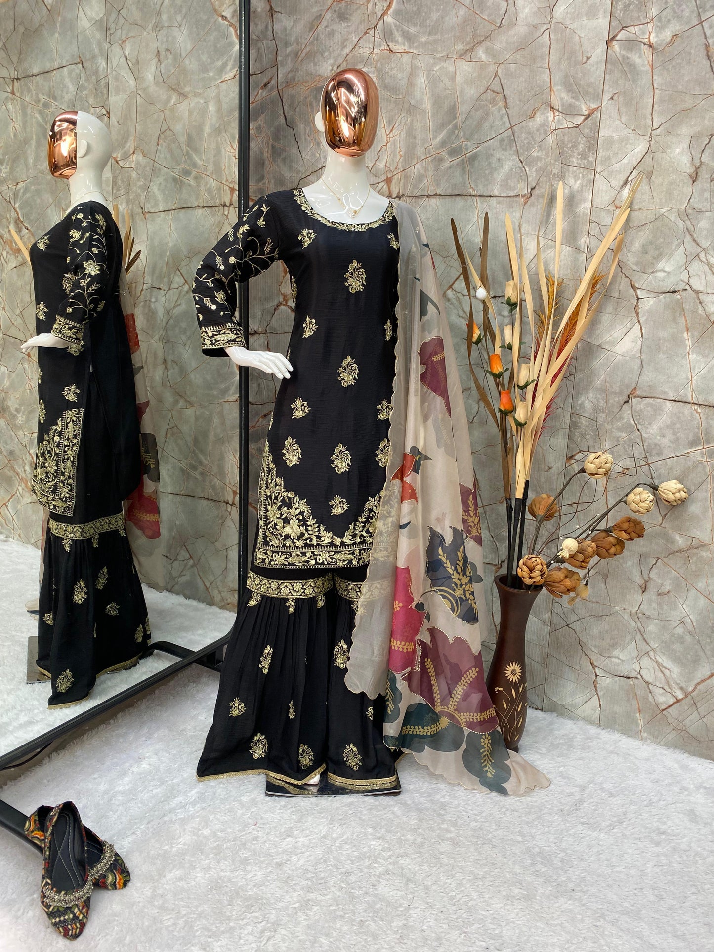 Attractive Heavy Work Black Color Sharara Suit