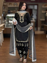 Designer Pastel Blue Kurta with Farshi Palazzo & Heavy Dupatta Set