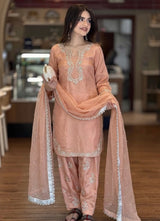 Designer Pastel Blue Kurta with Farshi Palazzo & Heavy Dupatta Set