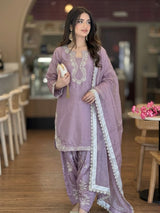 Designer Pastel Blue Kurta with Farshi Palazzo & Heavy Dupatta Set